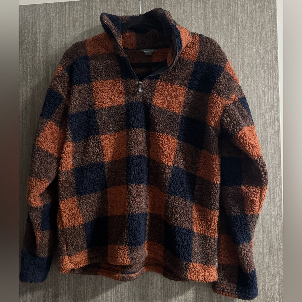 Eddie Bauer Orange and Navy Fleece Pullover